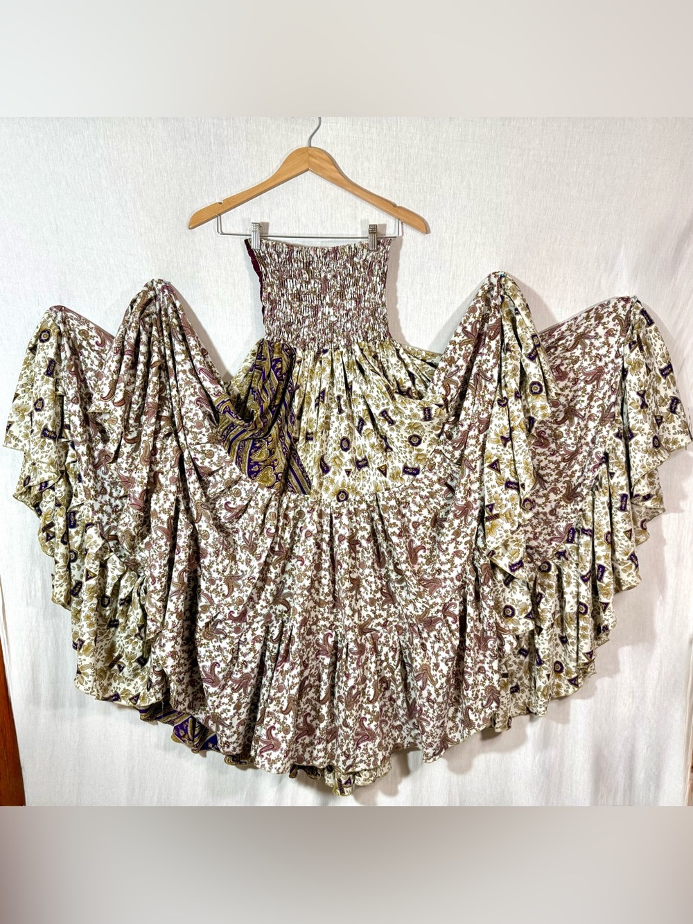 25 or 32 yard Tiered Ruffle Maxi Skirt or dress in Beige Floral: belly dancing